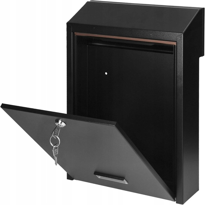 Skrzynka postala pe gard, 40x29,5x12cm, neagra, montare pe perete, sistem de inchidere cu cheie