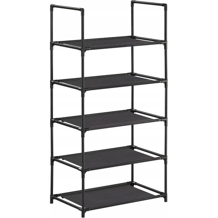 Raft pentru pantofi, 5 niveluri, metal/textil, negru, 33x33x173cm