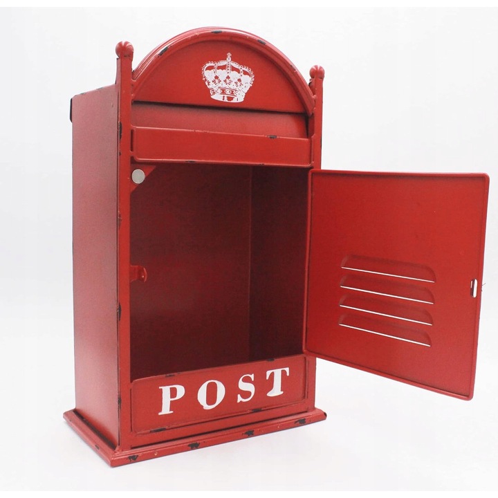 Cutie postala metalica vintage rosie, 37x22,9x14cm, montare pe perete, inchisa