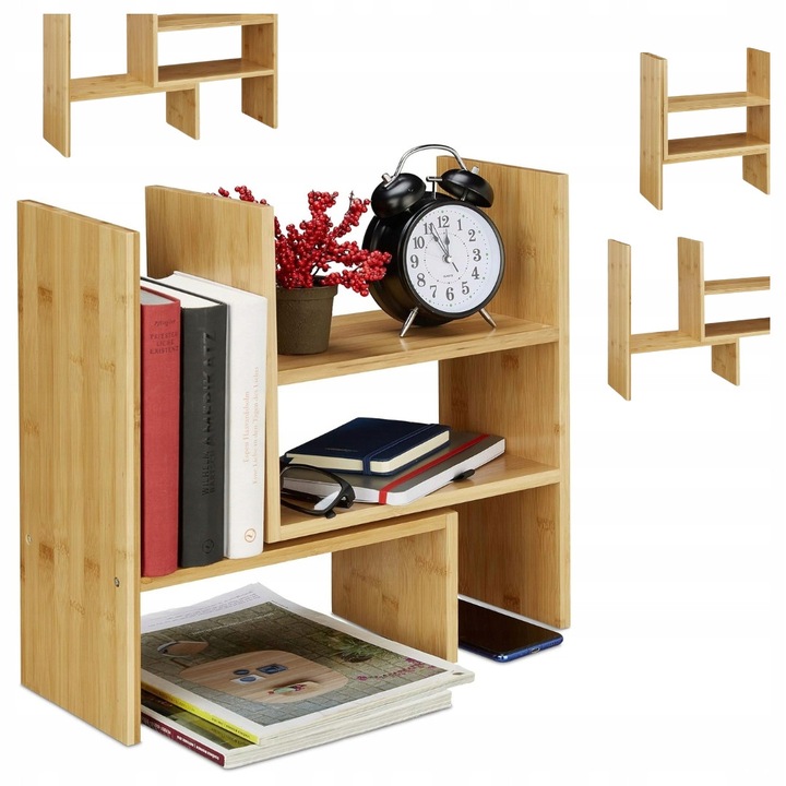 Raft organizator birou, bambus, natural, 2-3 niveluri, 40x16cm, set 1 buc.