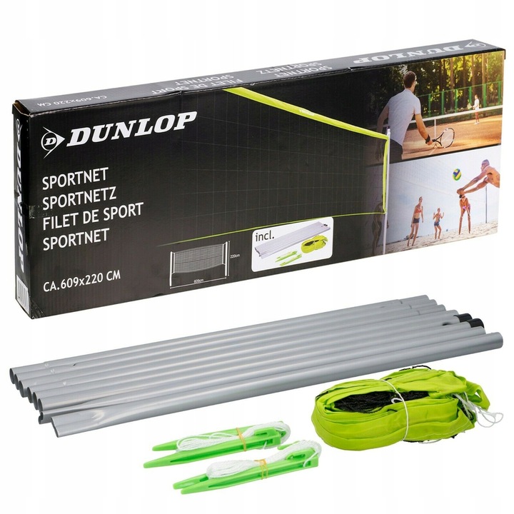Set plasa de volei Dunlop, 6m x 0,6m, inaltime maxima 2,2m, culoare neagra