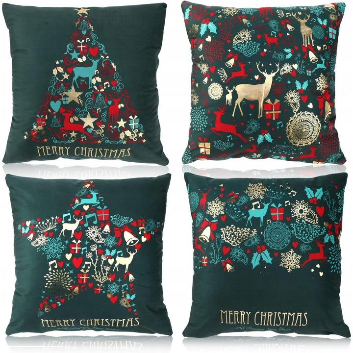 Fete de perna, Inny, set 4 buc, 45x45cm, verde, catifea piersiciu