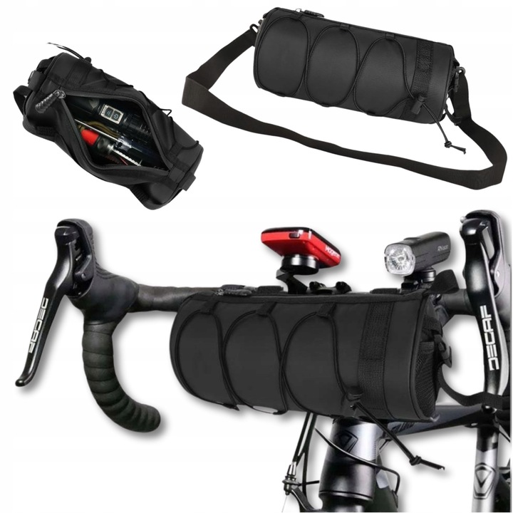 Geanta bicicleta, 2 in 1, impermeabil, negru, 24x10cm