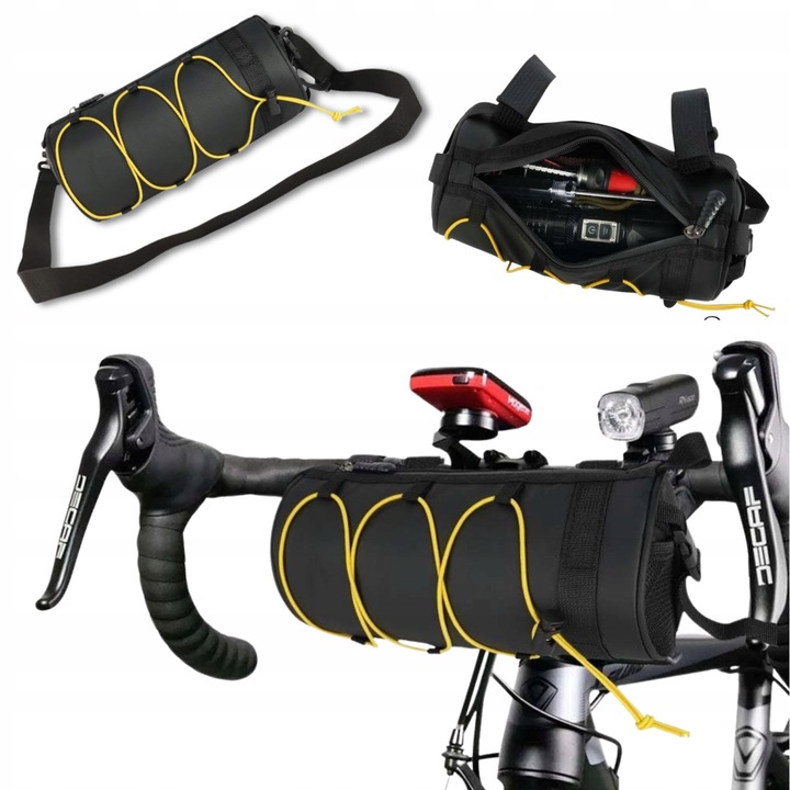 Geanta bicicleta waterproof, 2 in 1, galben, 2.4L, 24x10cm, set cu 3 benzi velcro