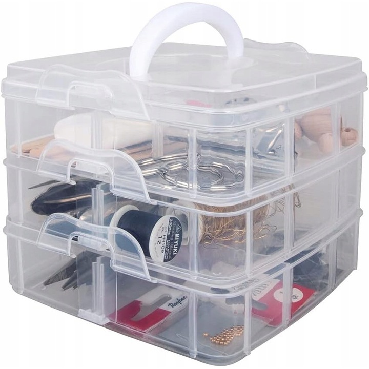 Átlátszó rendszerező 3 rekesszel, 15,5x15,5x12,9cm