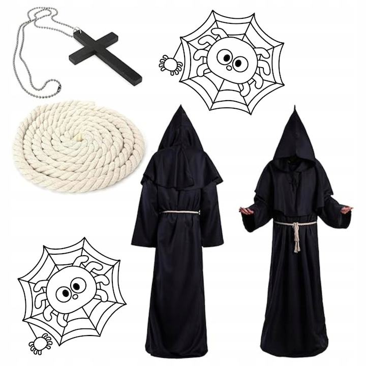 Costum carnaval calugar, negru, marime 175-180 cm