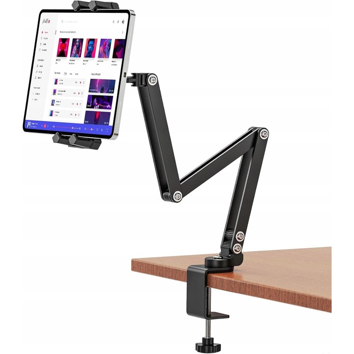 Suport flexibil pentru tableta, 3 brate metalice, ajustabil, 4,7-13,5", constructie din aluminiu