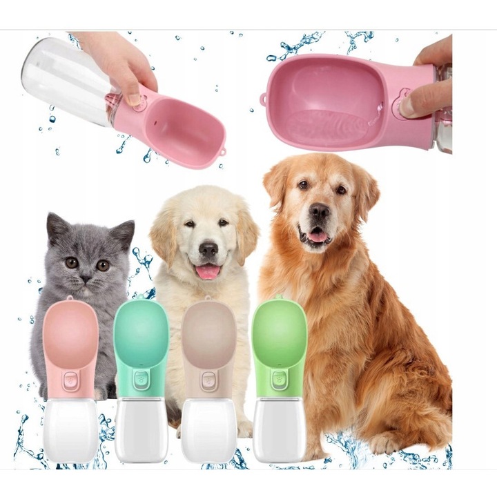Paharel portabil pentru apa pentru animale, 350ml, roz, albastru, menta
