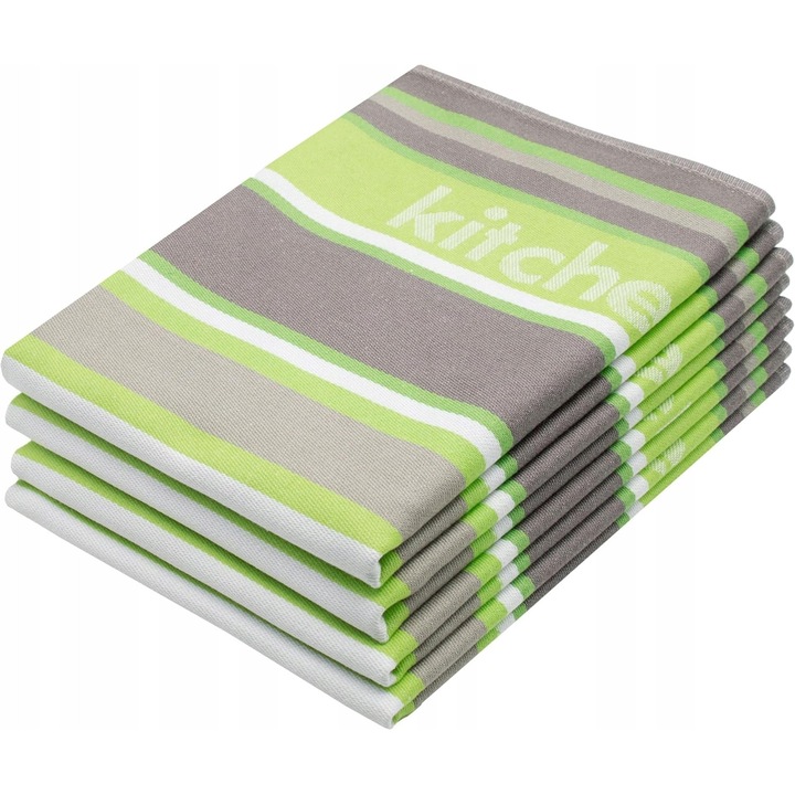 Prosoape de bucatarie set 4 bucati 50x70cm verzi cu dungi si carlig