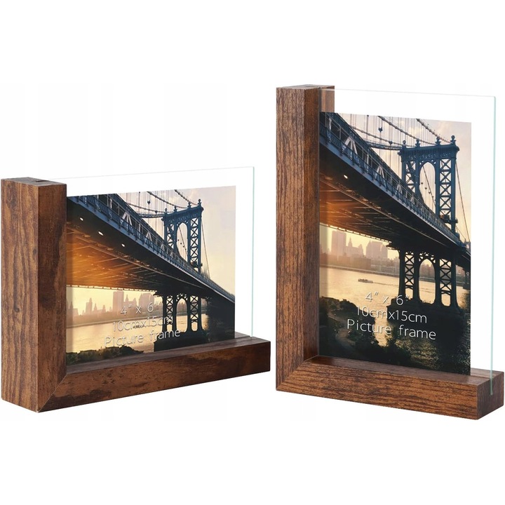 Rama foto set L design, MDF, sticla, 10x15 cm, brown