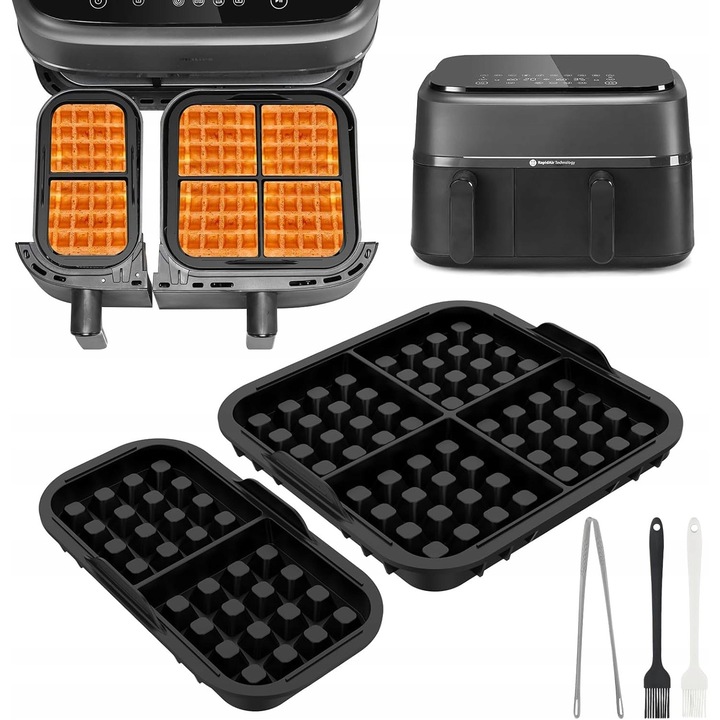 Set forme siliconice pentru gofre Philips Airfryer 3000, 6L + 3L, rezistente la 230C, neaderente