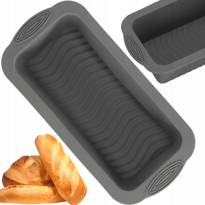 Tava de copt din silicon, 25,5x12x7cm, gri, non-stick, ideala pentru paine si prajituri