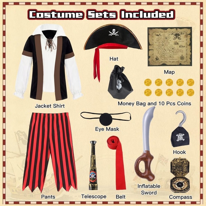 Costum de Halloween pentru copii, Inny, cu palarie si accesorii, multicolor, set