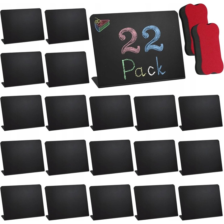 Set 22 mini tablouri de scris, plastic negru, 10x7,5x3cm