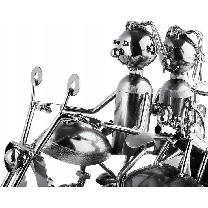 Borosüveg tartó, fém szobor, pár motoron, 20x17,5x30cm