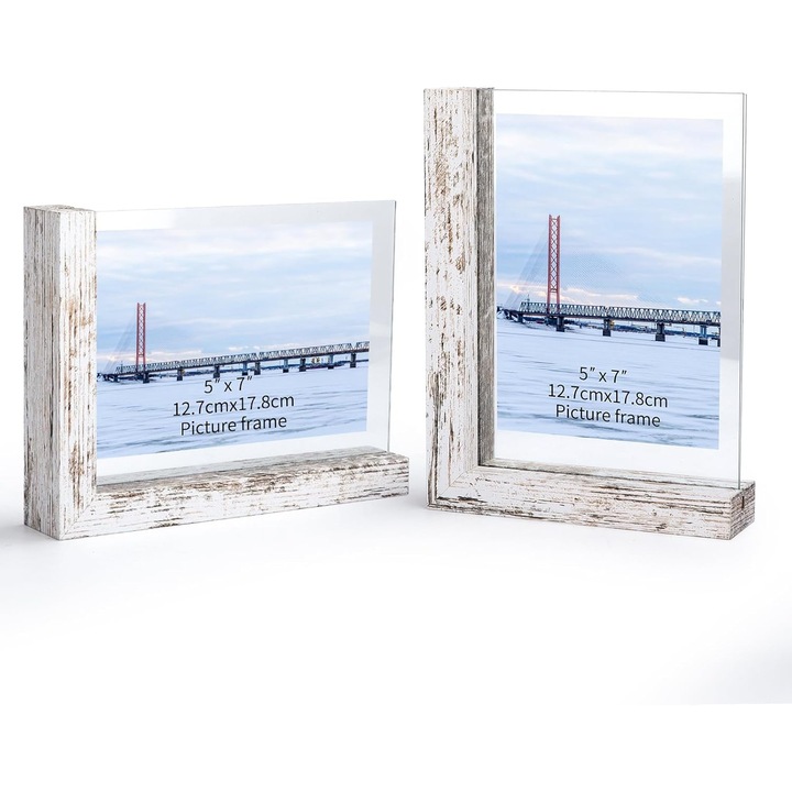 Rama foto rustica din lemn, 13x18cm, sticla securizata, alb vintage