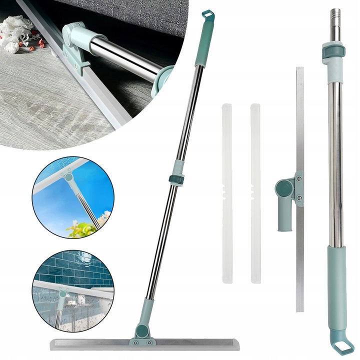 Mop cu maner telescopic, 49cm, 70-117cm, albastru, set cu 2 benzi din silicon