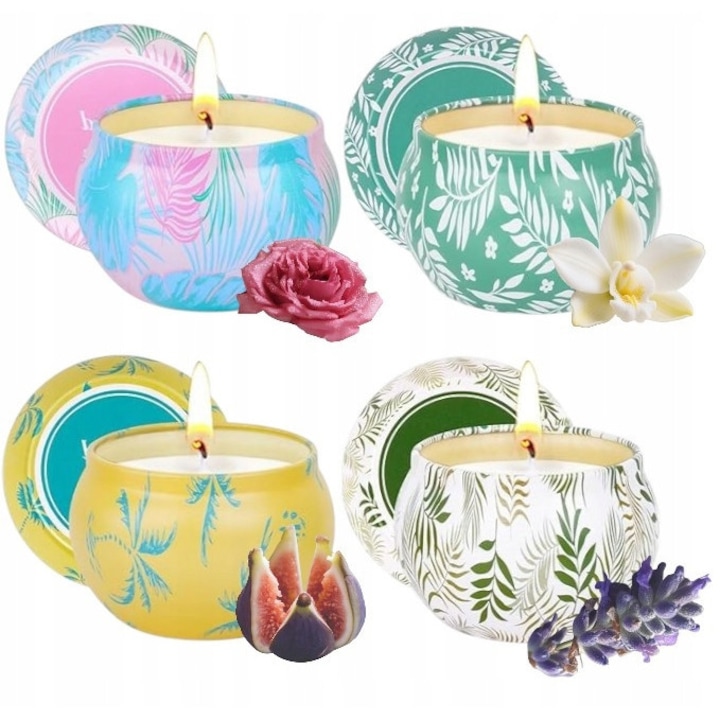 Galaxis illatgyertya szett, 100% szójaviasz, 4 illat, 6x5cm, virág és gyümölcs