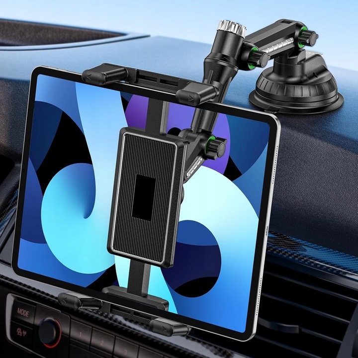 Автомобилна стойка за таблет, въртяща се на 360°, силен захват, съвместима с 4,7-9,7 инча, черна