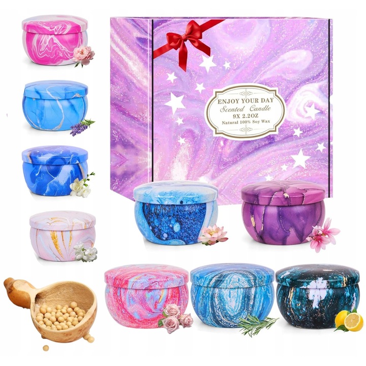 Illatos gyertyaszett, Galaxy, szójaviasz, vanília, 180 óra, 9 darab