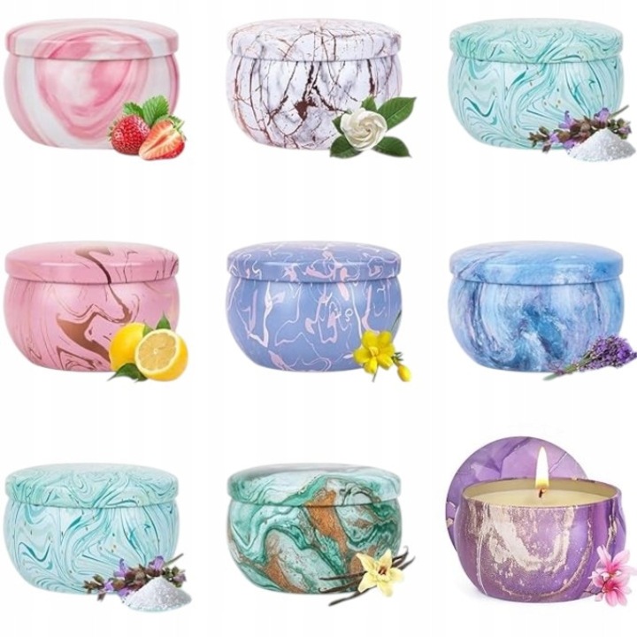 9 db illatos gyertya készlet, Galaxy, 100% természetes szójaviasz, 180 óra égési idő, többszínű