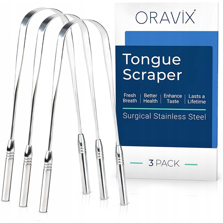 ORAVIX nyelvtisztító kaparó, 3 darabos készlet, rozsdamentes acél, ergonomikus