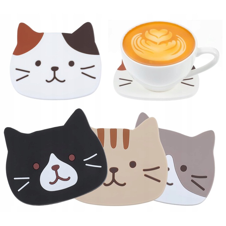 4 darab szilikon poháralátét, macskaarc formák, 11x10cm, többszínű