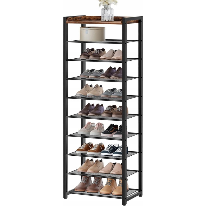 Hoobro cipőtartó, 10 szintes, 25 pár, rusztikus barna színű, 52x30x172cm