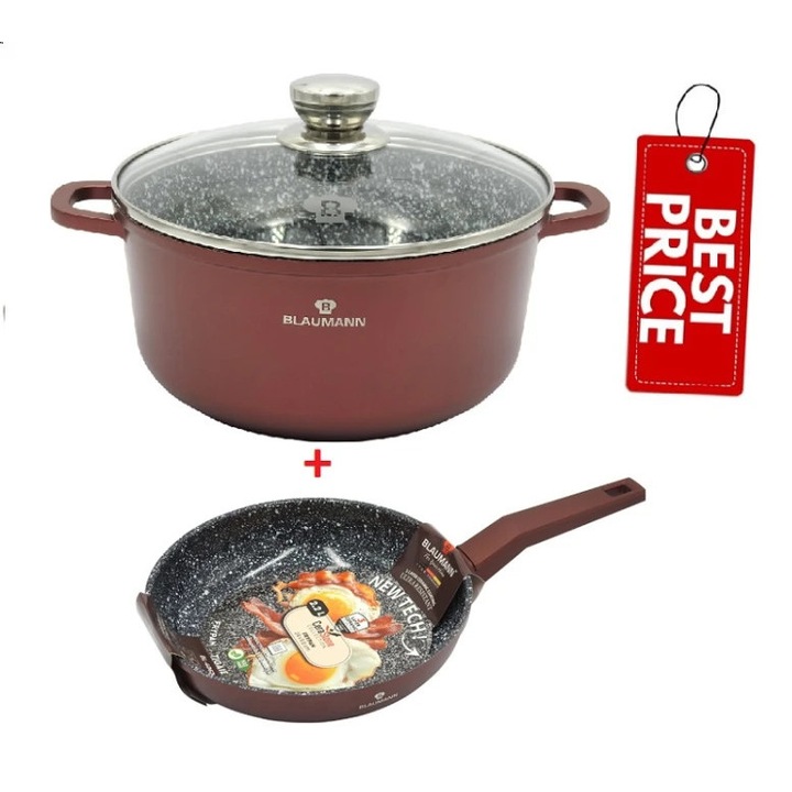 Pachet promo Blaumann Cerastone Cratita cu capac aluminiu turnat 24x11.5cm 4.5L si Tigaie din aluminiu turnat 24x5.6 2.2L