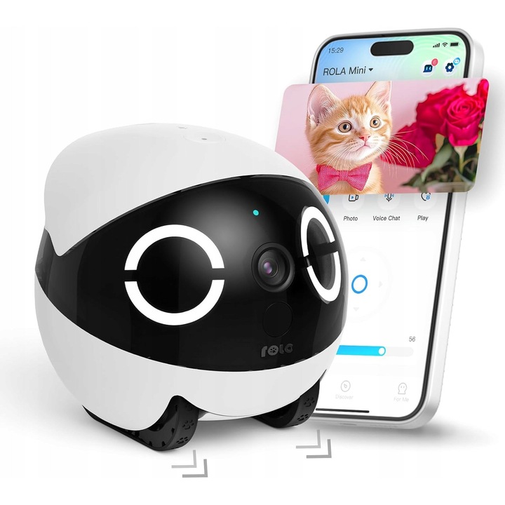 Robot cu camera 2K pentru animale, WiFi, audio bidirectional, noapte, 32GB