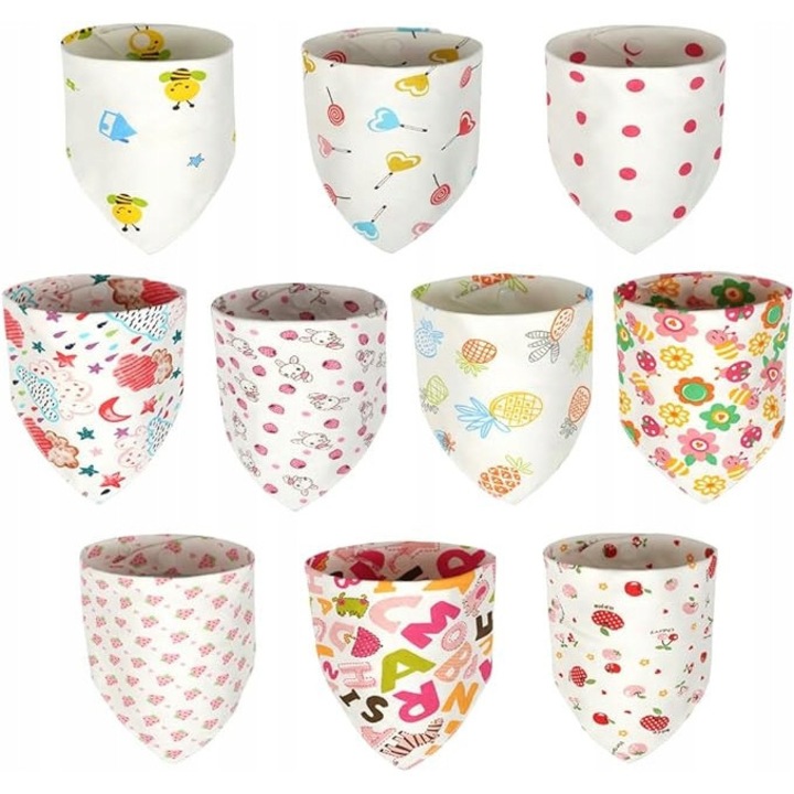 8 db pamut előke babáknak, többszínű, 40x28cm