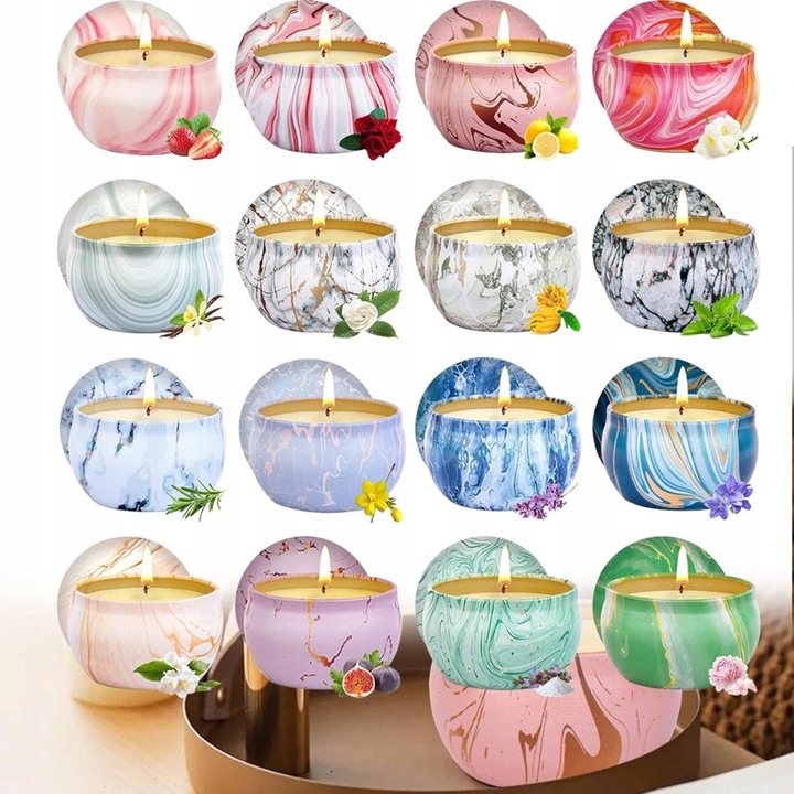 Set de 16 lumanari parfumate din soia, naturale, festive