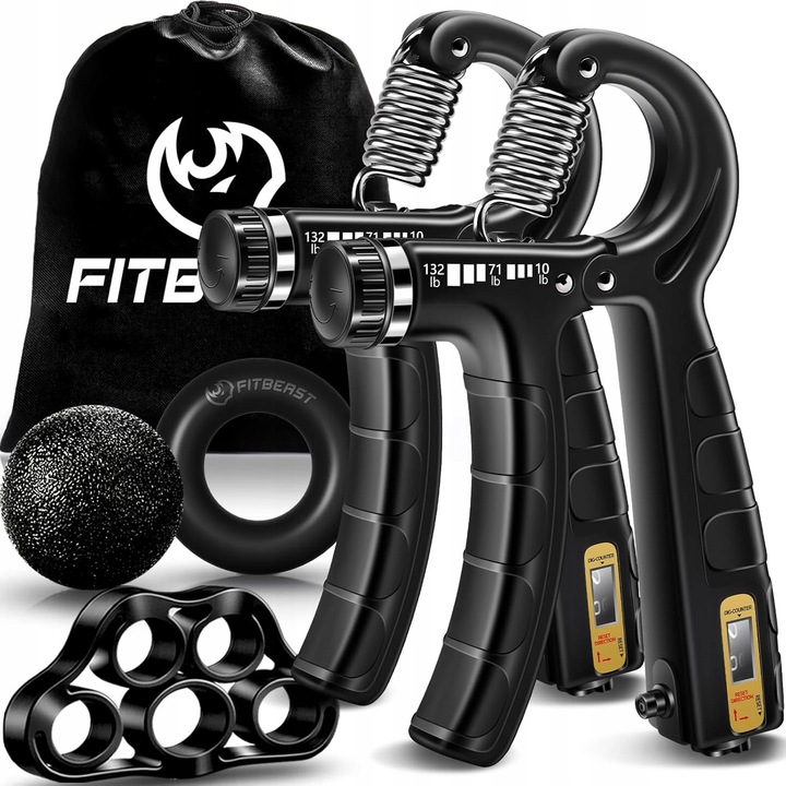 Set de antrenament pentru intarirea prinderii FitBeast SJS-01, 2 antrenori de forta, minge de exercitii, inel de strangere, instrument pentru degete, etui de depozitare