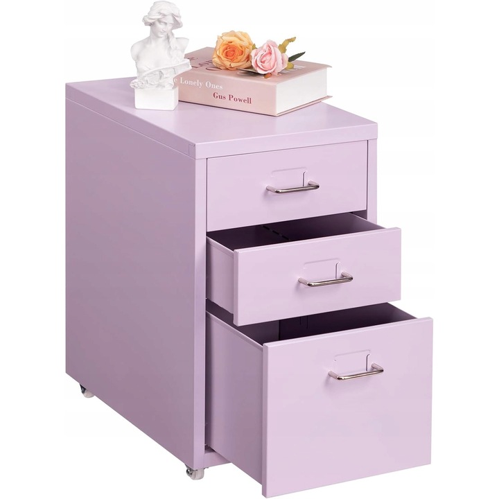 Sifonier mobil cu 3 sertare, lavanda, 45,5x41x28 cm, set de organizare