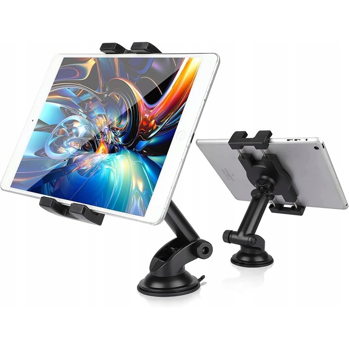 Suport auto pentru tableta, negru, cu brat extensibil, prindere puternica pe geam, compatibil cu dispozitive de 5,5-9,0 inch