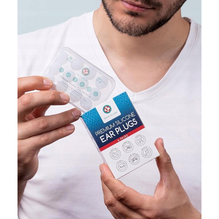 Set de dopuri pentru urechi, 27dB, Medi Grade, multicolor, 6 perechi, cu husa de calatorie