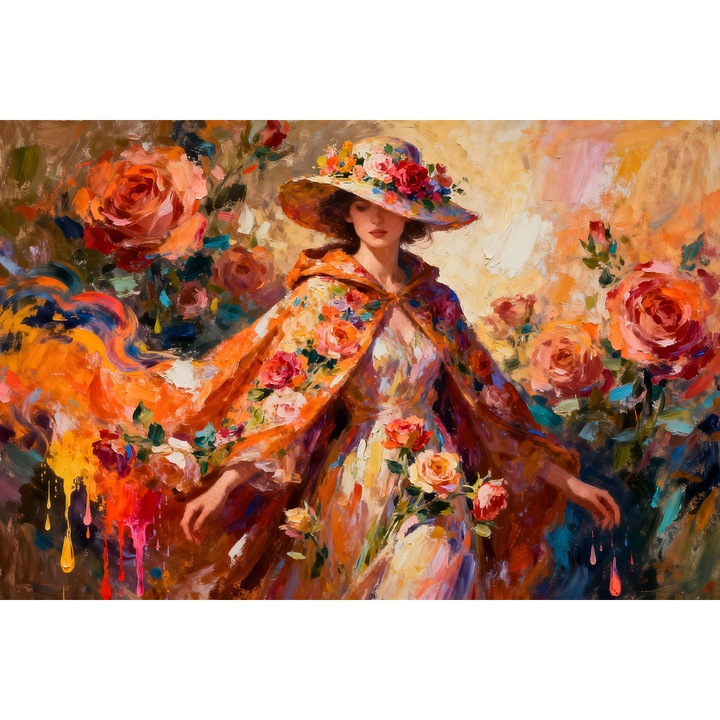 Tablou Canvas Dansul florilor feminin 2, 120x80cm, stil pictura, sasiu de lemn, panza de bumbac 90%, agatatoare invizibila