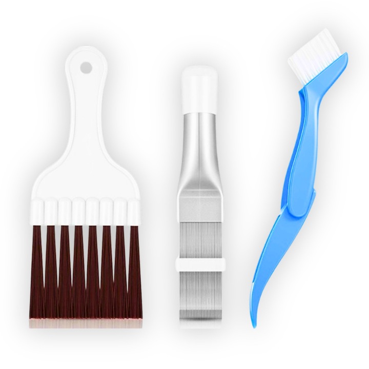 Set de perii de curatare pentru masini de spalat, uscatoare, aer conditionat si frigider, 3 piese, inox