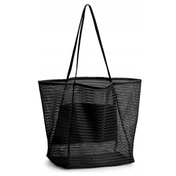 Geanta plaja/munca XXL, design minimalist, neagra, 38x35x17cm, multifunctionala
