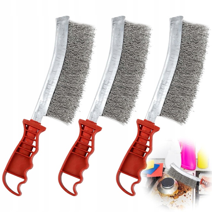 Set de 3 perii din inox, 240 mm, pentru curatare, argintiu