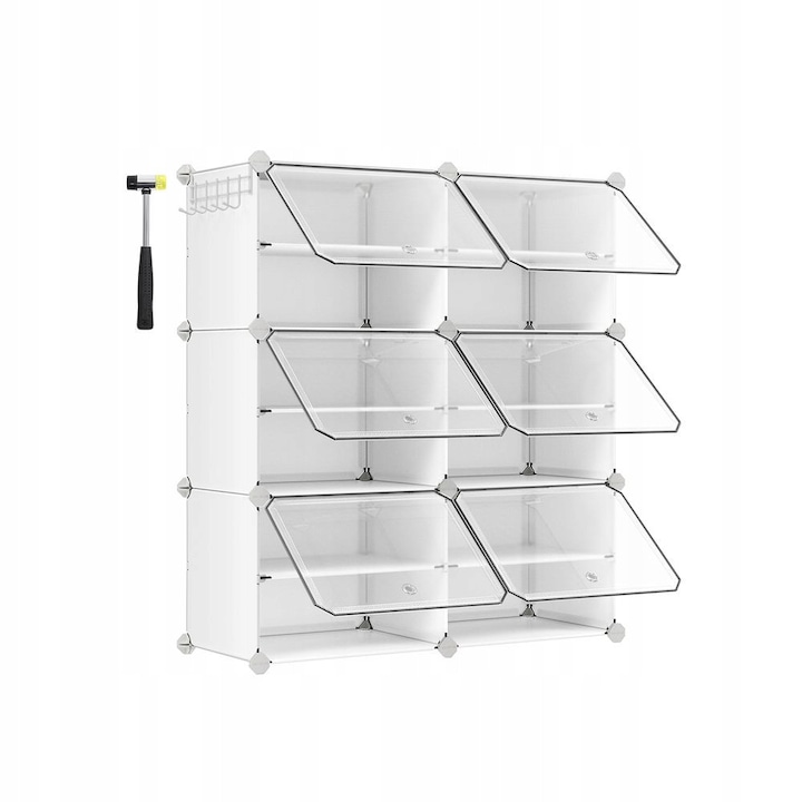 Cipőrendező, Songmics, 6 rekeszes, fehér, 83x94x32 cm