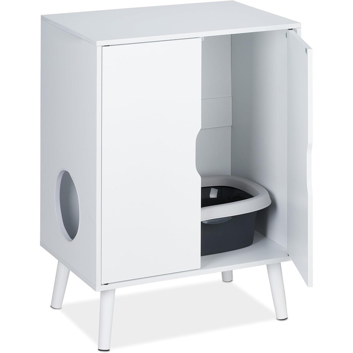 Sifonier pentru litiera Relaxdays, alb, 77x58x40 cm, design minimalist, cu intrare laterala