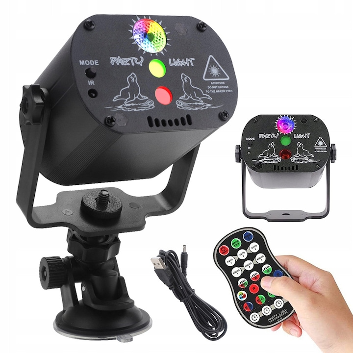 Proiector disco cu lumini laser, 60 moduri, control de la distanta, RGB, portabil