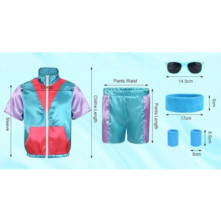 Costum retro complet, stil anii 80-90, culori neon, marime L