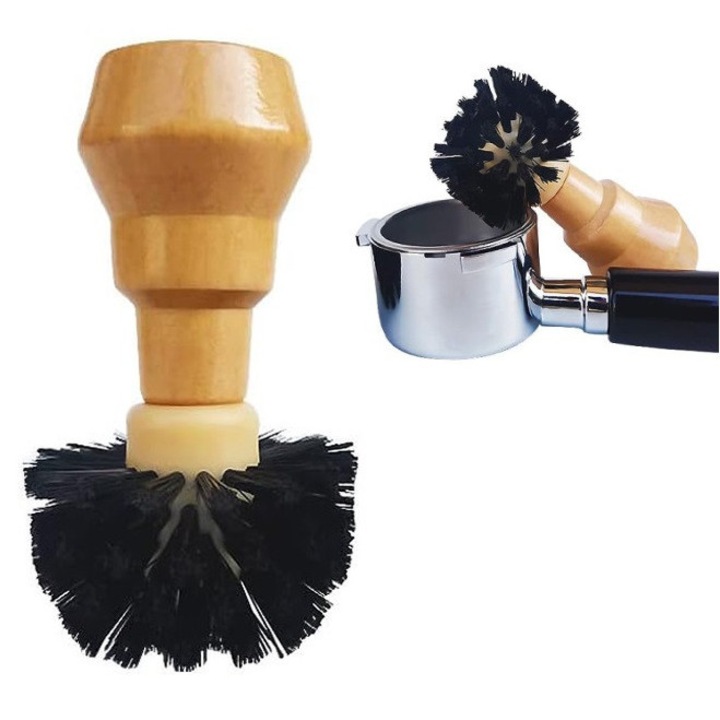 Scheta de curatare portafiltru espresso 58mm, nylon, maner ergonomic din lemn, set