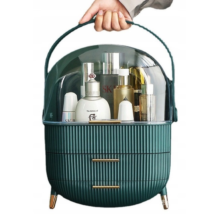 Ecarla kozmetikai rendszerező, bordázott, 2 fiókos, átlátszó, 25x34x18,5cm