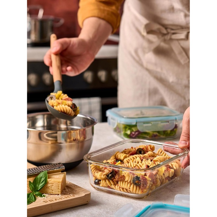 Set 4 recipiente din sticla pentru pastrarea alimentelor, cu capace, 1500ml, 1000ml, 500ml, 300ml, multicolor