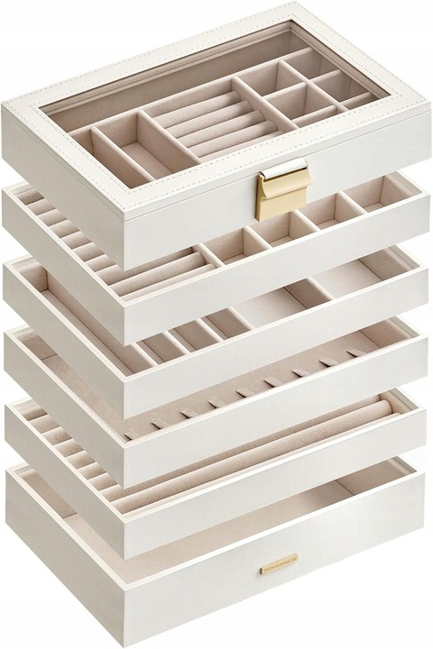 Кутия за бижута, 6 нива, бяла, 17x28x25,3см, комплект за организиране