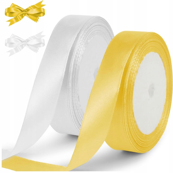 2 tekercs szalag, fehér és arany, 44 méter, 20 mm széles, 2 öntapadós pontlapkával