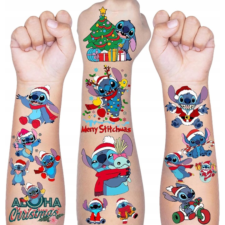 Tatuaje temporare pentru copii, set 10 foi, motivatie Stitch, multicolor, sigur pentru piele